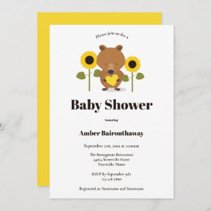 Beer Zonnebloemen Baby shower Uitnodiging