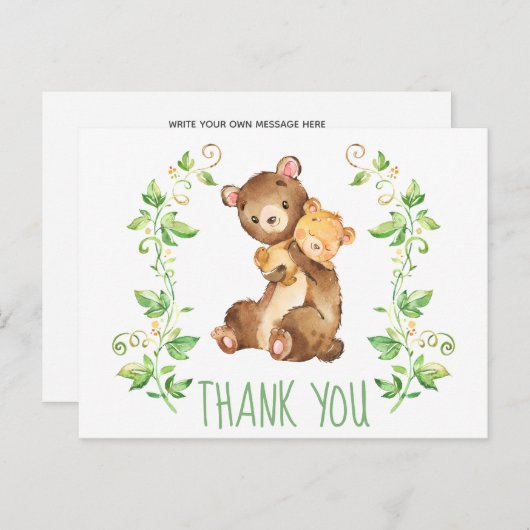 Beer Zoo Dieren Baby shower Dank u voor uw opmerki Briefkaart (Voorkant / Achterkant)