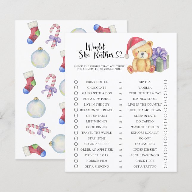 Beer / Zou Ze Liever Baby Shower Spel (Voorkant / Achterkant)