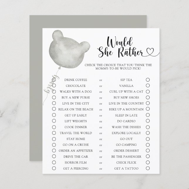 Beer / Zou ze liever Baby shower spelen? (Voorkant / Achterkant)