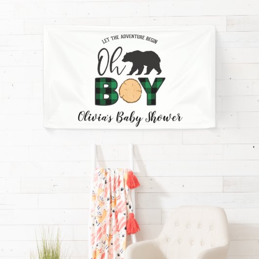 Beer zwart groen Buffalo Plaid Baby shower Spandoek (Insitu)
