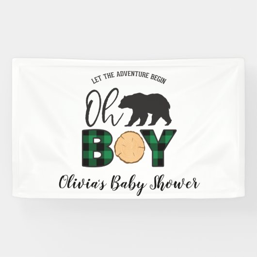 Beer zwart groen Buffalo Plaid Baby shower Spandoek (Horizontaal)