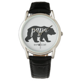 Beer zwart-wit Script Papa, ingesteld jaar Horloge