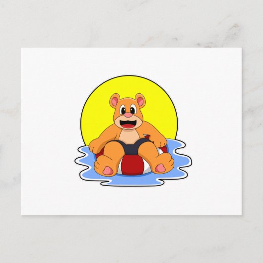 Beer zwemt met zwemband briefkaart (Voorkant)