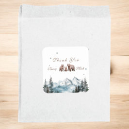 Beeravontuur Besneeuwde Bergen   Baby Shower Vierkante Sticker