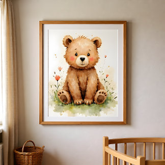 Beerbabykamer muurdecoratie – Bosdierenthema babyk Poster