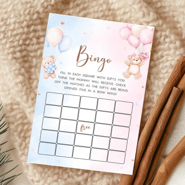 Beerballon Geslacht Reveal Bingo Spel (Bear Baby Shower Game)