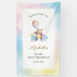 Beerballon Wolken Beary Eerste Verjaardag Welkom Spandoek