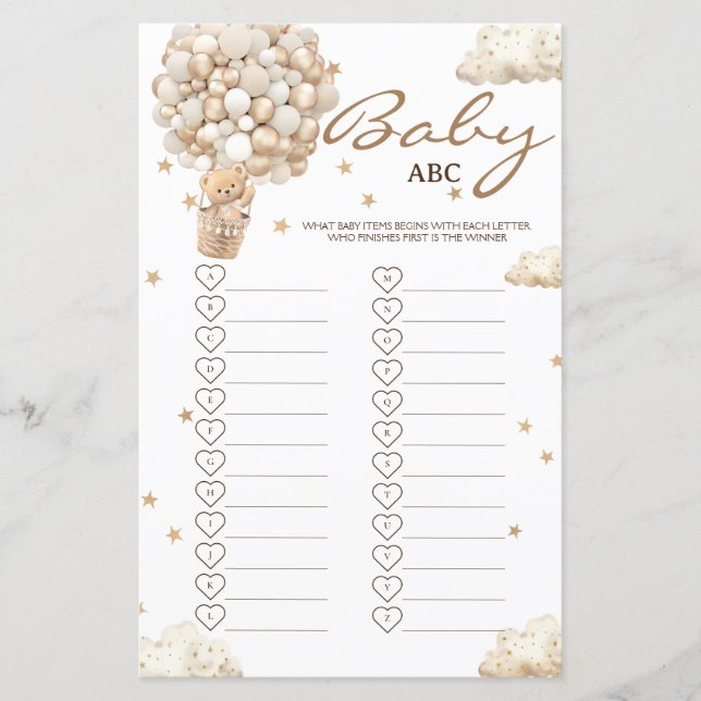 Beerballonnen Beren Baby Shower ABC Spel (Voorkant)
