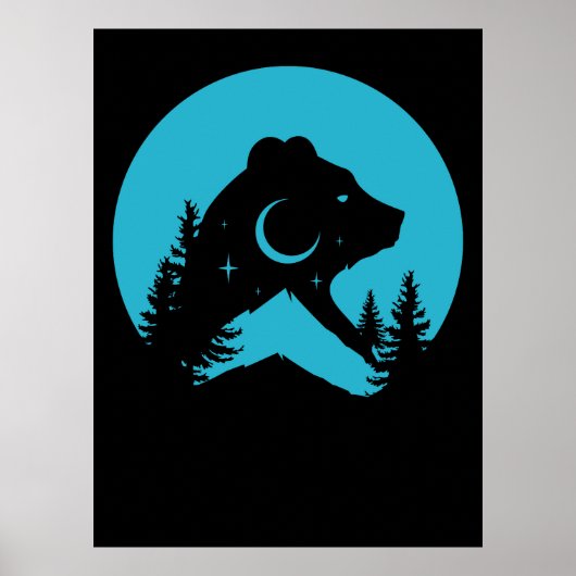 Beerberg Nacht Bos Silhouet Poster (Voorkant)