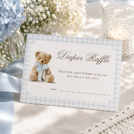 Beerblauwe baby shower luier raffle informatiekaartje