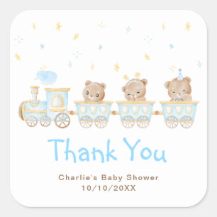 Beerblauwe Trein Baby Shower Bedankt Vierkante Sticker