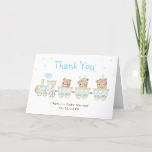 Beerblauwe Trein Baby Shower Dankjewel Bedankkaart