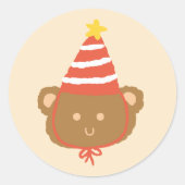 Beerillustratie met feesthoed Standaard ronde stic Sticker (Voorkant)