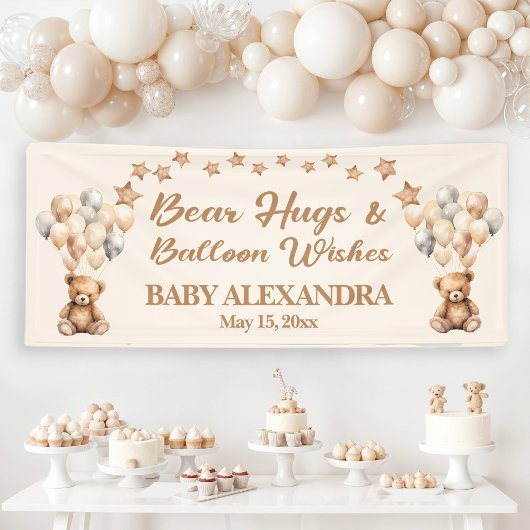 Beerknuffels ballonwensen baby shower spandoek