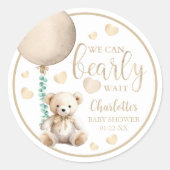 Beerlijk Wacht Neutrale Knuffelbeer Baby Shower St Ronde Sticker (Voorkant)