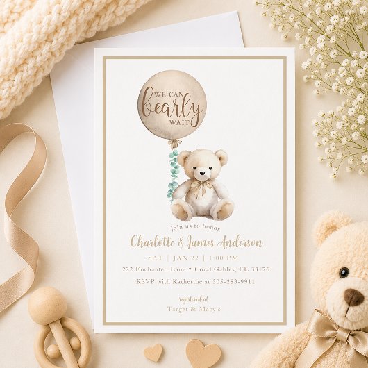 Beerlijk Wachten Bruine Teddyshower Uitnodiging