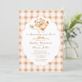 Beerlijk wachten teddybeer babyshower uitnodiging (Staand voorkant)