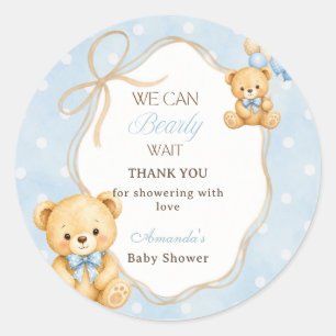 Beerly Wait Blauwe Beer Jongens Baby Shower Feest Ronde Sticker