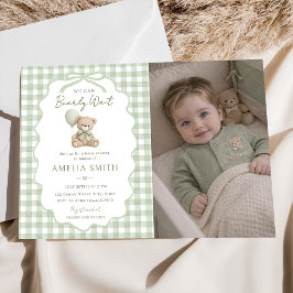 Beerly Wait Groene Teddybeer Babyshower Foto Kaart