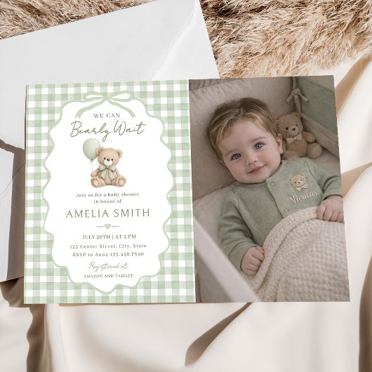 Beerly Wait Groene Teddybeer Babyshower Foto Kaart
