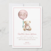 Beerly Wait Roze Teddybeer Babyshower Uitnodiging (Voorkant)
