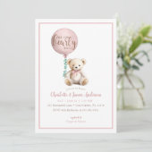 Beerly Wait Roze Teddybeer Babyshower Uitnodiging (Staand voorkant)