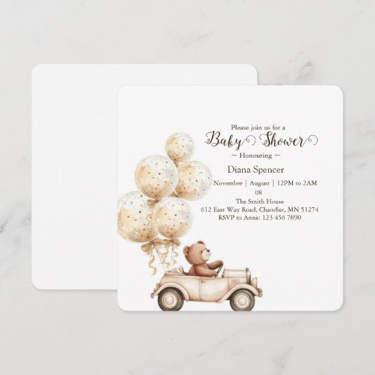 Beerly Wait Teddydbeer Babyshower uitnodiging (Voorkant / Achterkant)