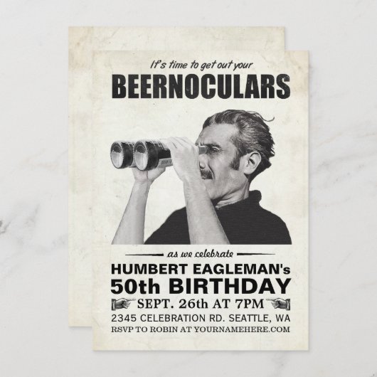 Beernoculars  uitnodiging tot geboorte (Voorkant / Achterkant)