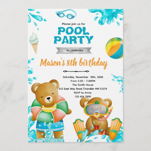 Beerpool Feest Verjaardagsuitnodiging Kaart (Voorkant)
