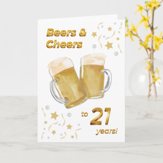 Beers & Cheers 21e verjaardag Kaart (Gele Bloem)