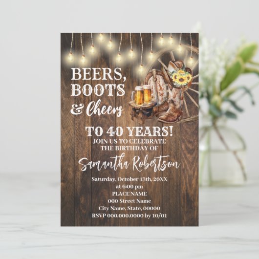 Beers Laarzen & Proost Zonnebloemen Western Verjaa Kaart (Staand voorkant)