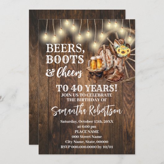 Beers Laarzen & Proost Zonnebloemen Western Verjaa Kaart (Voorkant / Achterkant)