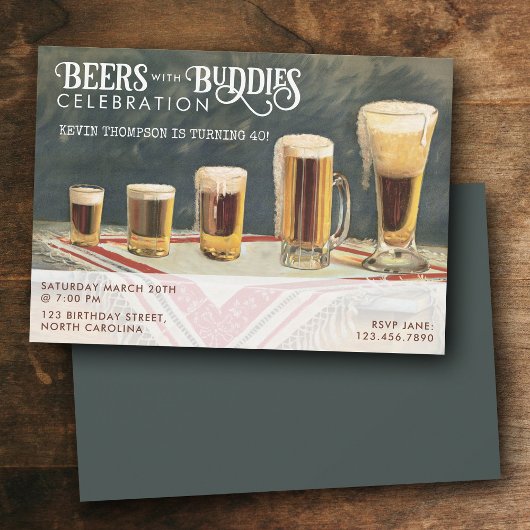 Beers Rustic Watercolor Beers Buddies Birthday  Kaart
