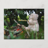 Beertje dat bij kampvuur zit. briefkaart (Voorkant)