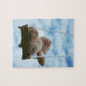 Beertje op schommel met bewolkte blauwe lucht. legpuzzel (Horizontaal)