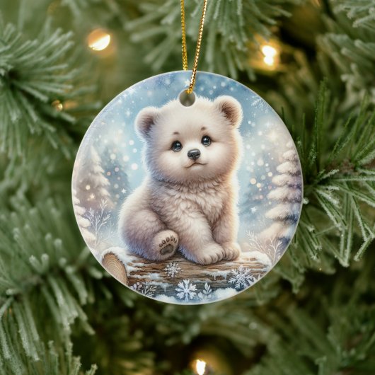Beerwelp in Winterwoud Keramisch Ornament (Boom)