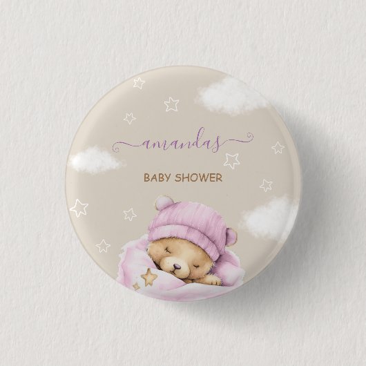 Beerwolken babyshower meisje ronde button 3,2 cm (Voorkant)