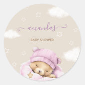 Beerwolken babyshower meisje ronde sticker (Voorkant)
