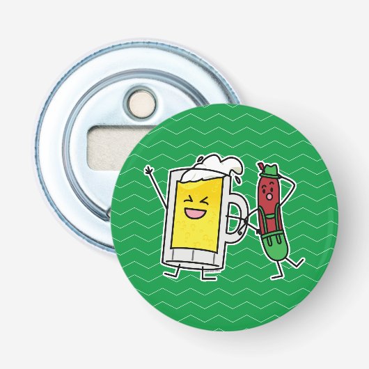 Beerworst Octoberfest Oktoberfest lederhosen Button Flesopener (Voorkant)