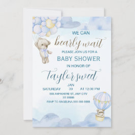 Beery Schattige Blauwe Teddbeer Babyshower Uitnodi Kaart