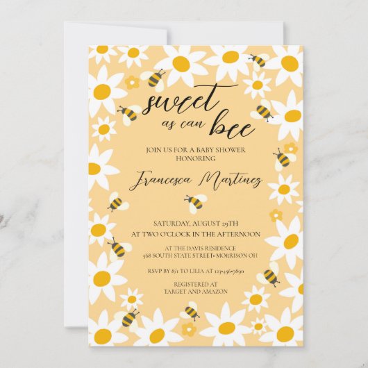 Bees and Daisies Baby Shower Invitation Kaart (Voorkant)