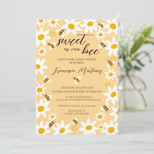 Bees and Daisies Baby Shower Invitation Kaart (Staand voorkant)