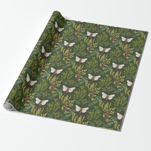 Bees and Foliage Wrapping Paper Cadeaupapier (Uitgerold)