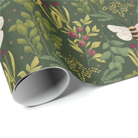 Bees and Foliage Wrapping Paper Cadeaupapier (Rol Hoek)
