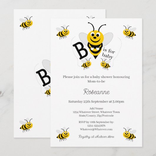 Bees Baby Shower Kaart (Voorkant / Achterkant)