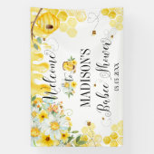 Bees Baby Shower Yellow Floral Backdrop Welcome Spandoek (Verticaal)