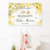 Bees Baby Shower Yellow Floral Backdrop Welcome Spandoek (Insitu)