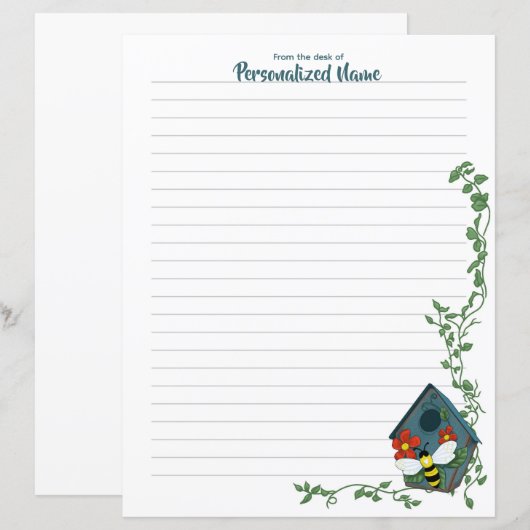 Bee's Birdhouse Ballet Lined Paper Sheet (Voorkant / Achterkant)