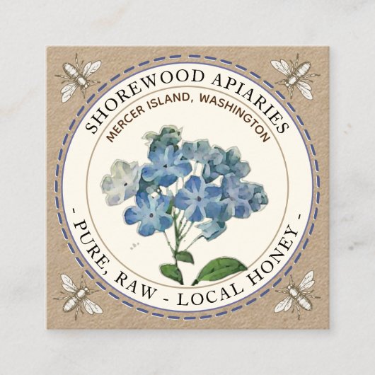 Bees Blue Summer Flower Honey Kraft Visitekaartje (Voorkant)
